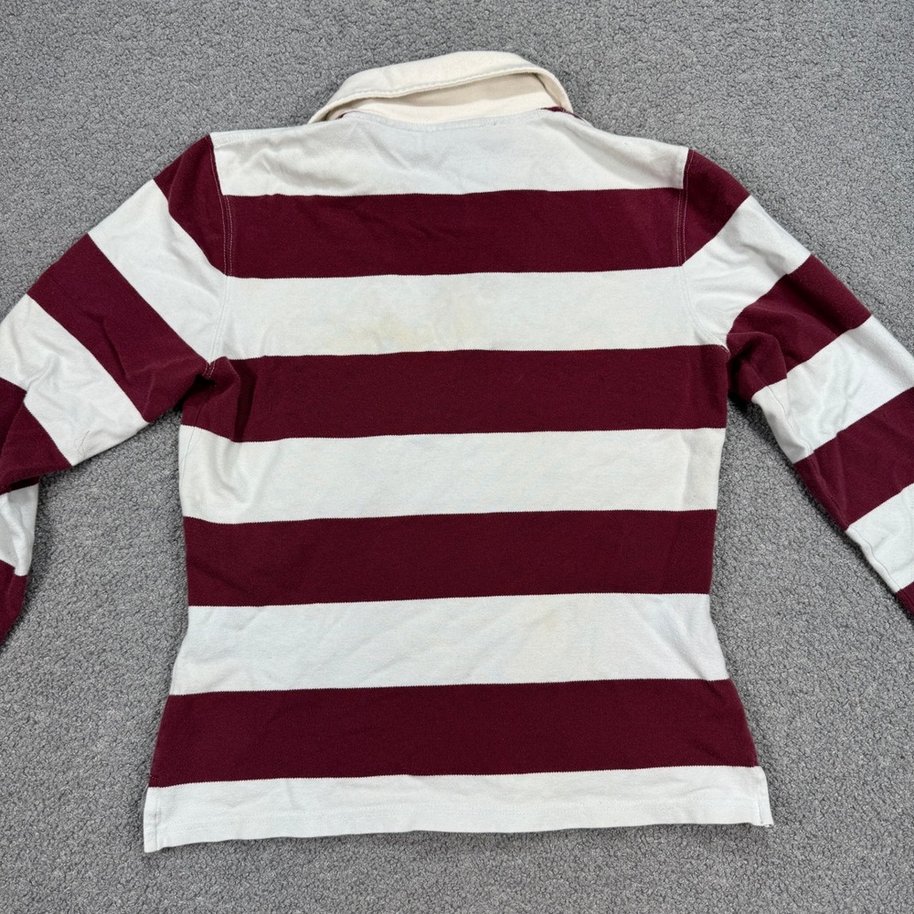 Polo Jeans RL Rugby Polo Shirt Women's Small Burgundy Striped Long Sleeve V-Neck - Picture 3 of 11